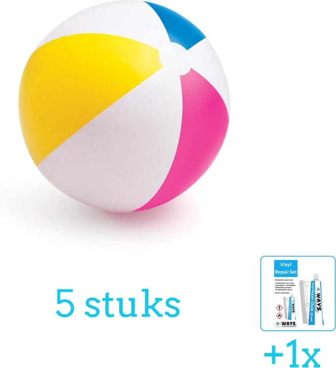 Intex Opblaasbare Strandbal Glossy - Medium - 61 cm - 59030NP - Diameter 61 cm - Volumebundel - Strandbal - 5-delig