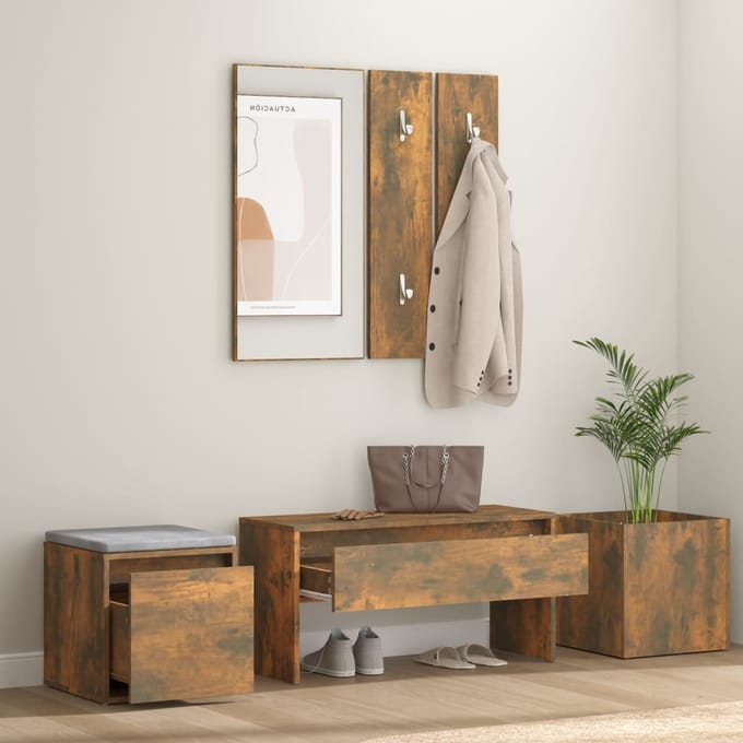 vidaXL - Garderobe - set - bewerkt - hout - gerookt - eikenkleurig