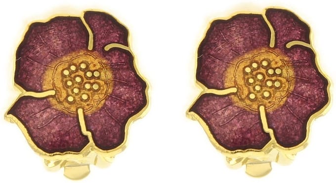 Behave - Oorclips dames - bloemmotief - paars - 1,5 cm