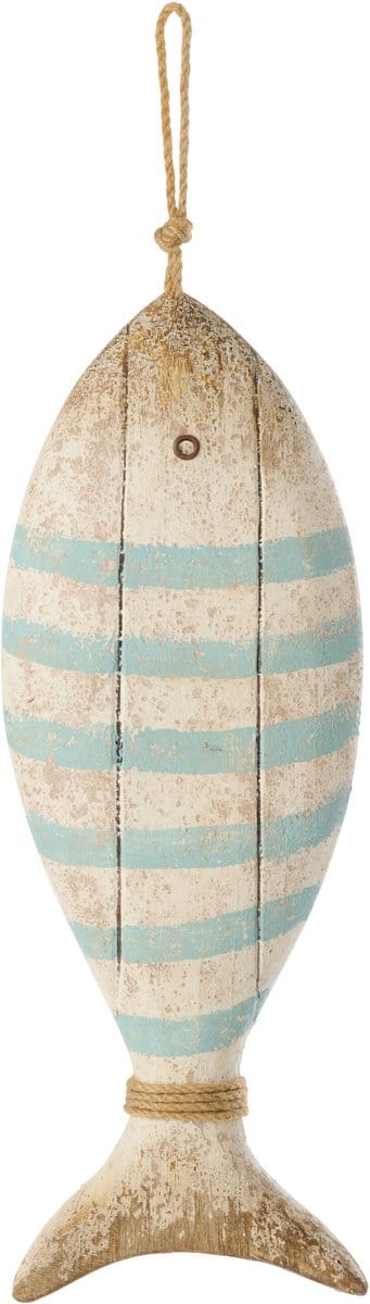 J-Line hanger Vis - hout - naturel/blauw - 2 stuks
