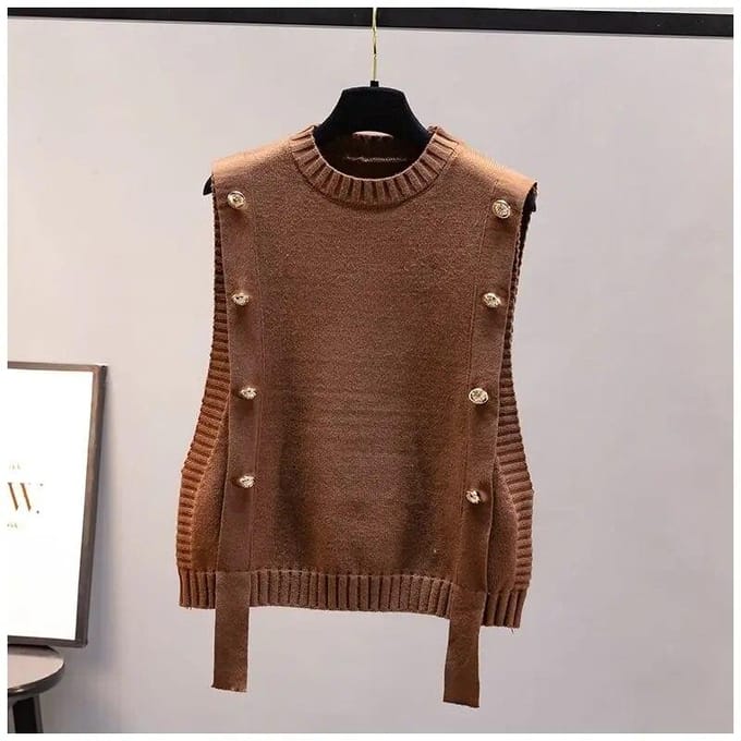 Gilet pour femmes Automne Vêtement d'extérieur Pull Mode Décontracté Dames Sans manches Col rond Haut tricoté One Size