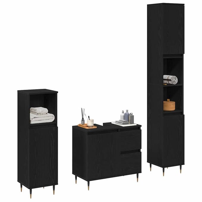 vidaXL - Badkamermeubel - Set - 3 - st - Zwart - Eiken - 30 - x - 30 - x - 190 - cm