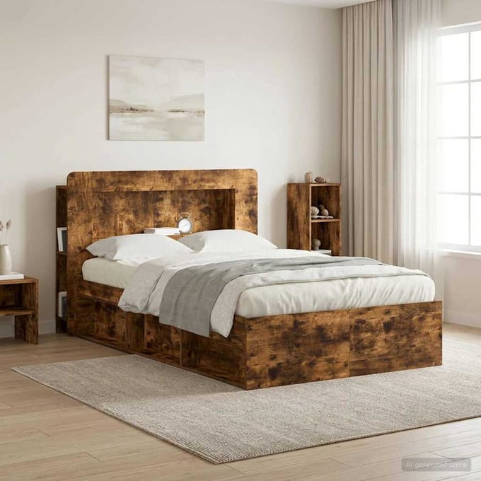 vidaXL - Hoofdeinde - Kast - met - opslag - Gerookt - eiken - Geconstrueerd - hout