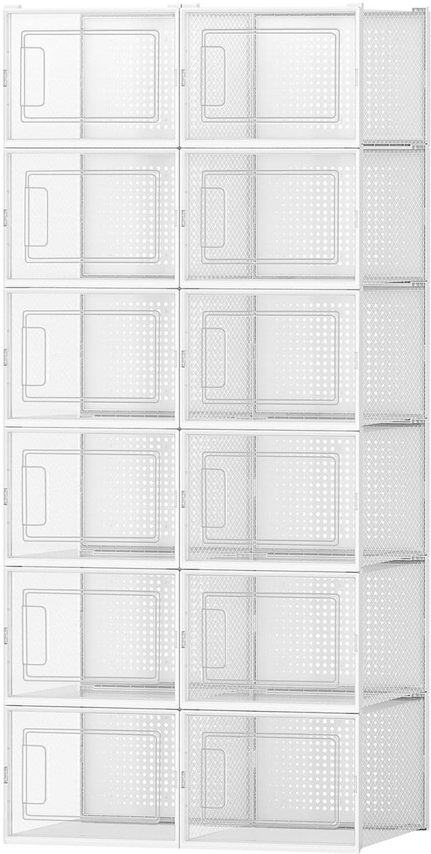 SONGMICS - Schoenendoos - Schoenendozen Set van 12 - Vouwbaar en Stapelbaar - Transparant Ontwerp