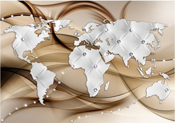 Fotobehang - World Map - White & Diamonds.