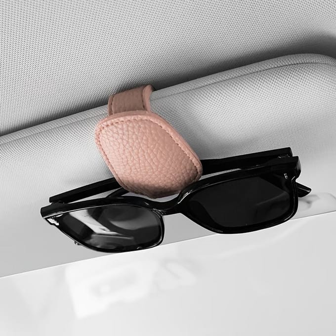 Roze Auto Zonneklep Brillenhouder - Large Lychee Pattern PVC Brilclip voor Auto