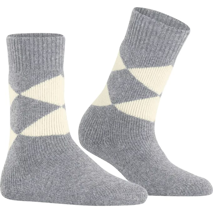 Burlington Cosy Argyle gedessineerd wol sokken dames grijs - maat 36-41