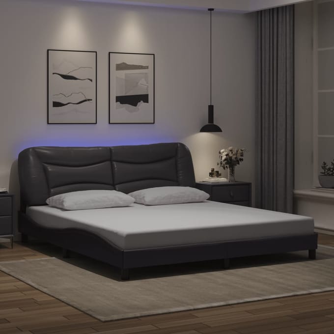 vidaXL - Bedframe - met - LED - zonder - matras - "Hvar" - zwart - 180x200 - cm