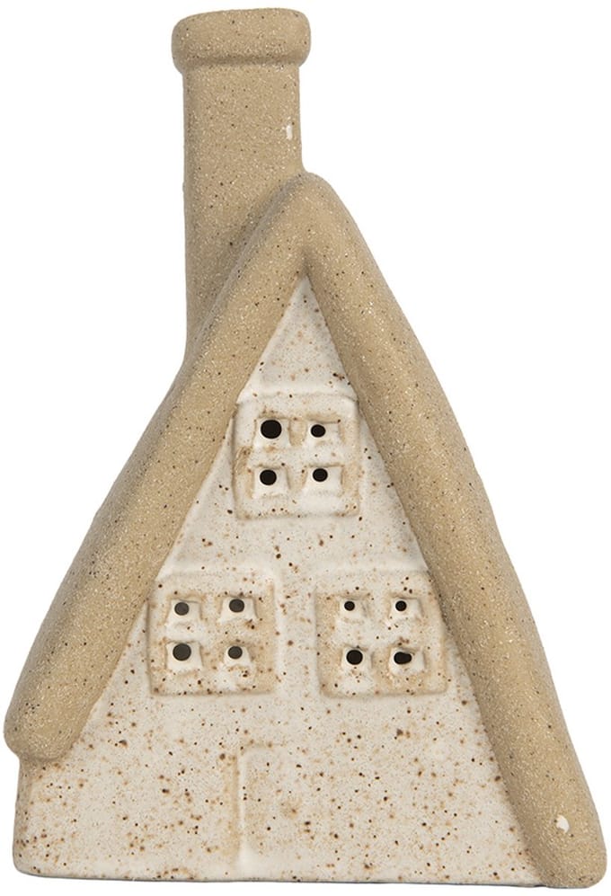 Clayre & Eef Decoratie Huis met LED 15x10x21 cm Beige Keramiek