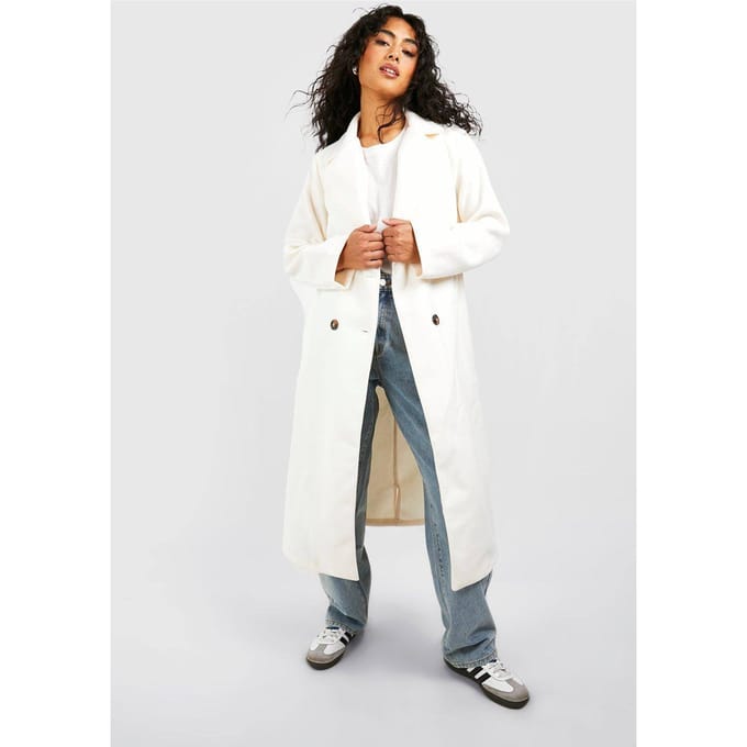 boohoo Dames Dubbelrijige longline jas | Cream | Maat: 10