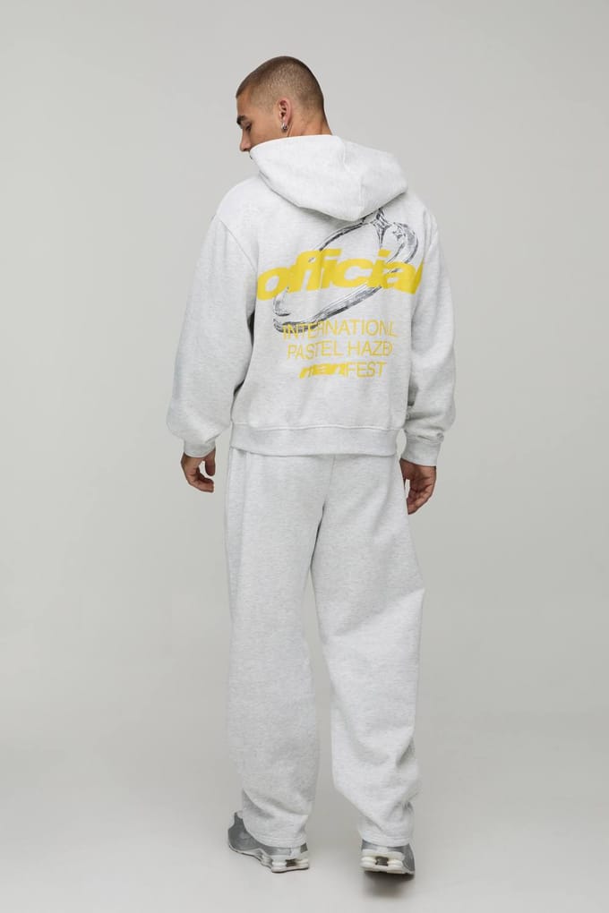 Oversized Boxy Officieel Trainingspak Met Rits En Capuchon | Grey Marl | Size Large