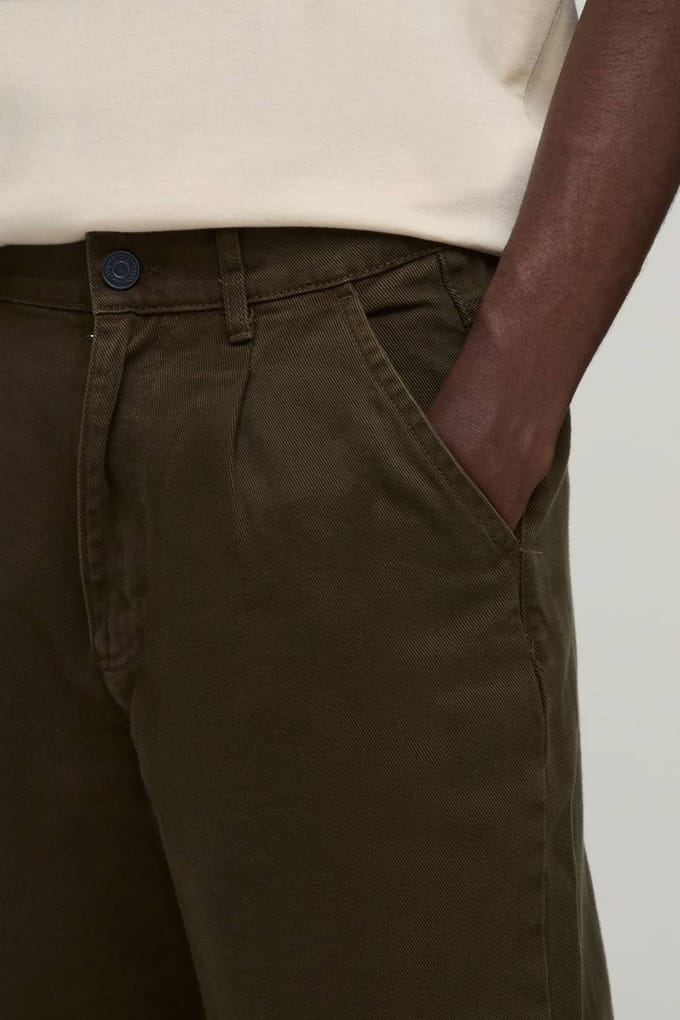 Plus Wide Fit Broek met Half & Half Tailleband van gewassen twill | Khaki | Size Small