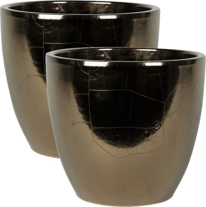 Ter Steege Bloempot - 2x - goud - glans - Scandinavisch - 24 x 22 cm - plantenpot
