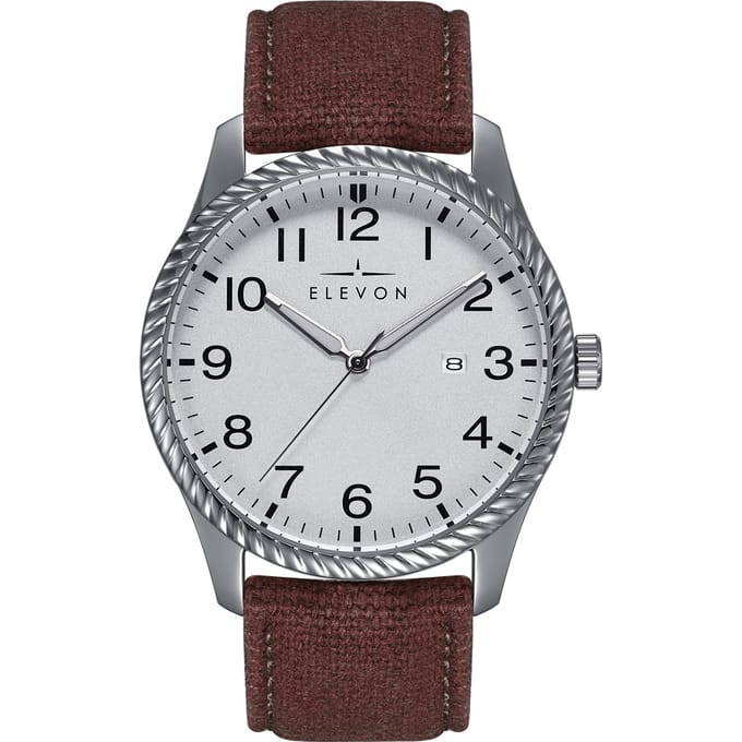 Elevon Crosswind-horloge met leren band en canvasbekleding met datum