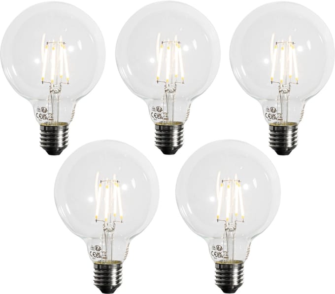 LUEDD Set van 5 E27 3-staps dimbaar LED lamp G95 4W 450 lm 3000K