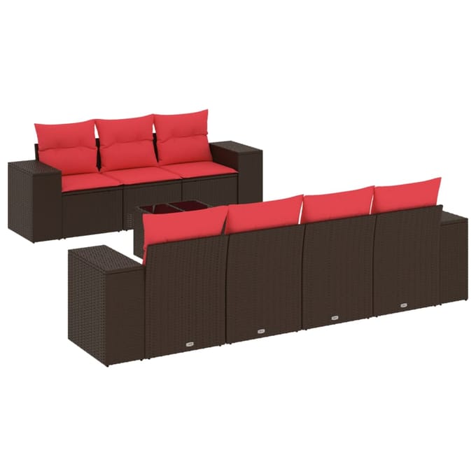 vidaXL - 8-delige - tuinbankset - met - kussens, - bruin - polyrotan
