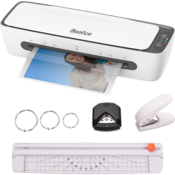 Bisofice SL688 Desktop Laminator Machine Set A4-formaat Multifunctionele warme en koude laminering 2 EU Plug gray
