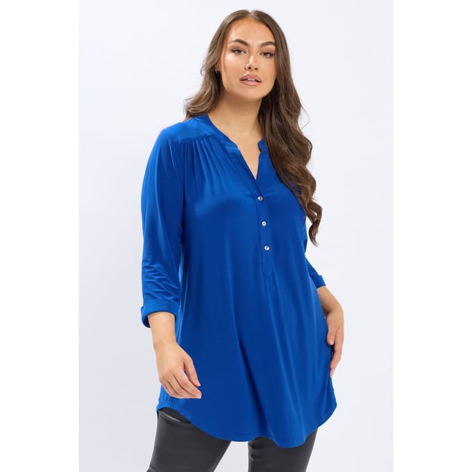 Yours Kobaltblauw Half Placket Shirt Size 48