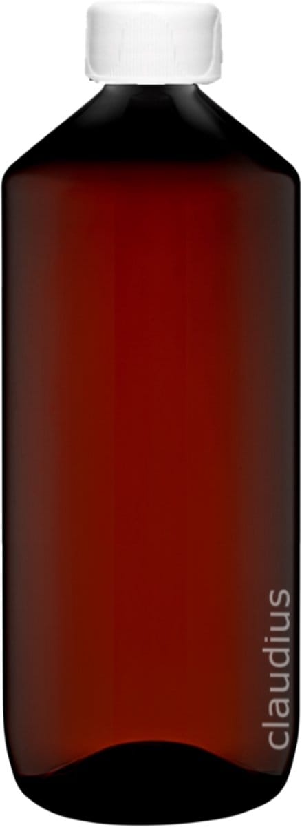 Lege Plastic Fles 500 ml amber met Witte ribbeldop - set van 10 stuks