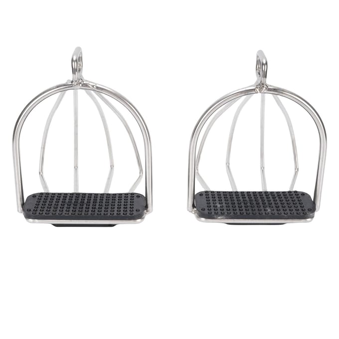 2PCS Étriers d'Équitation Acier Inoxydable Étriers de Sécurité à Cage avec Coussinet Antidérapant Accessoires Équestres white