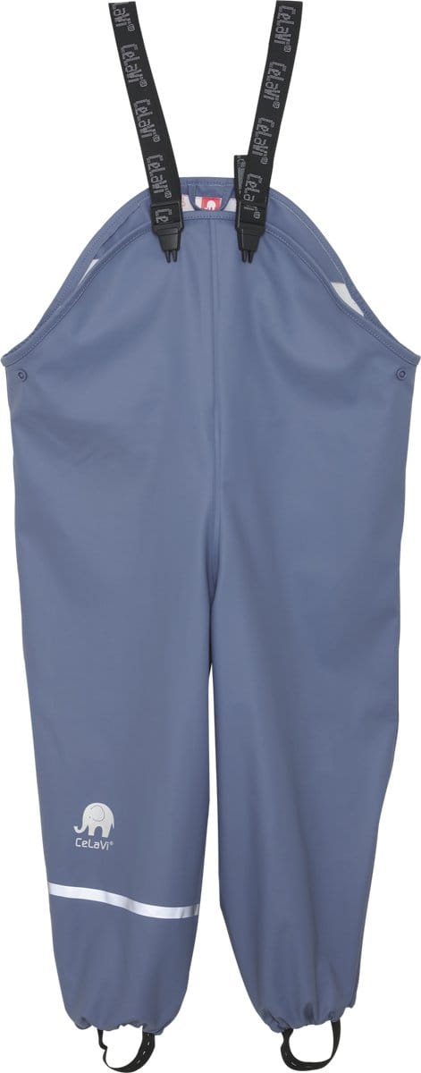 Blauwe (Flint Stone) regenbroek met bretels van CeLaVi 98/104