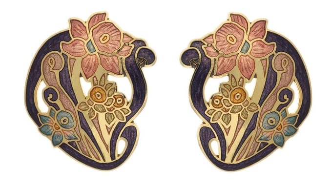 Behave - Dames oorbellen narcis steker - goudkleur - art nouveau