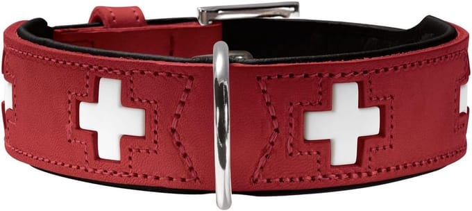 Hondenhalsband Leer Hoogwaardig Rood/Zwart 41-49 cm