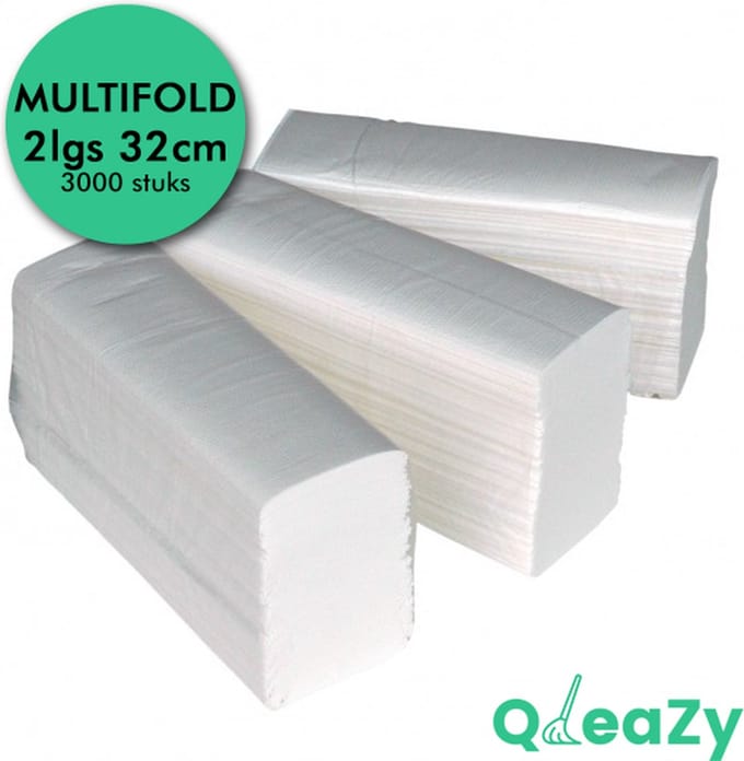 QleaZy Papieren Handdoeken Multifold X Gevouwen - 3000 Handdoekjes - 2 lgs- Cellulose wit