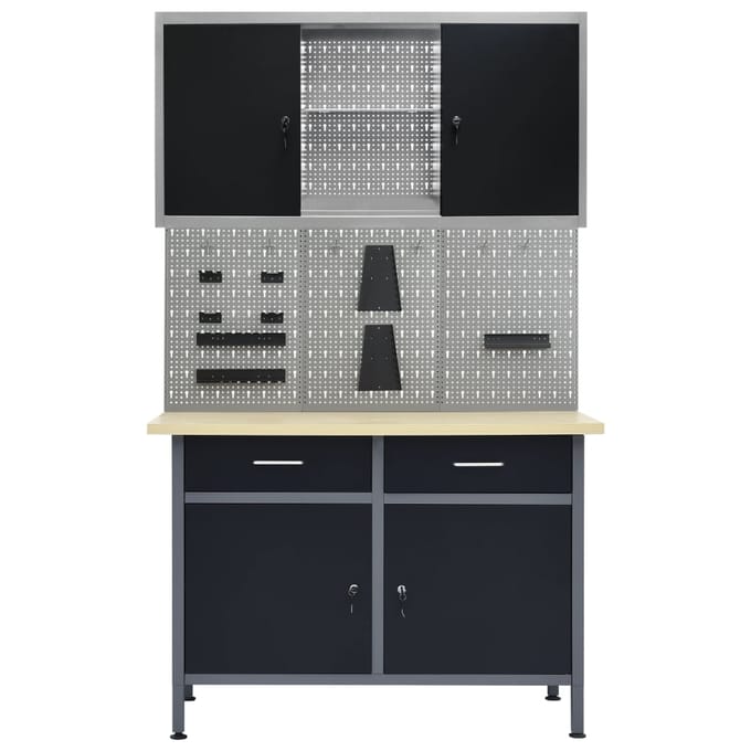 vidaXL - Werkbank - met - drie - wandpanelen - en - een - kast
