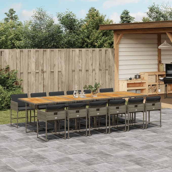 vidaXL - 13-delige - Tuinset - met - kussens - poly - rattan - grijs