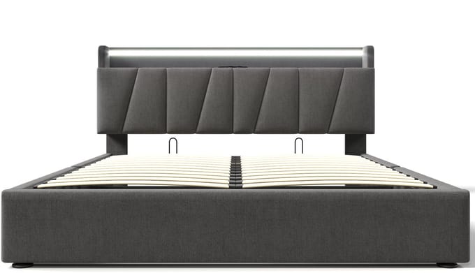 Bed - 140x200cm - Grijs linnen - Opslag