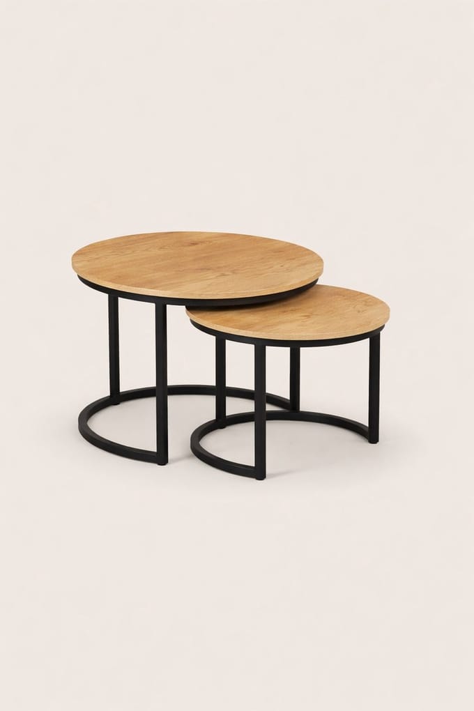 Salontafel Set van 2 Mangohout – Rond – Industrieel