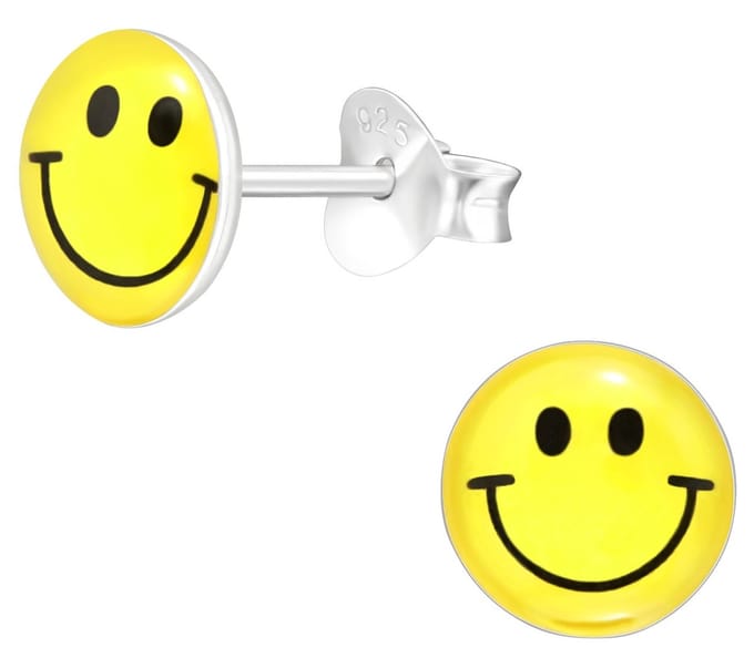Joy|S - Zilveren smiley oorbellen - emoji - 7 mm - geel gezichtje - sterling zilver 925 - oorknoppen
