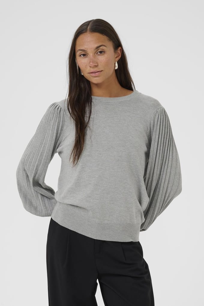 Kaffe KAlone Knit Pullover Dames Trui - Light Grey Melange