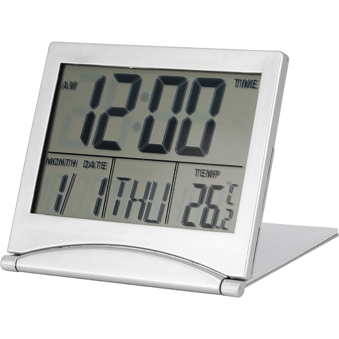 1 stuks Draagbare Opvouwbare Reis Digitale LED Wekker Temperatuur Kalender Snooze gray