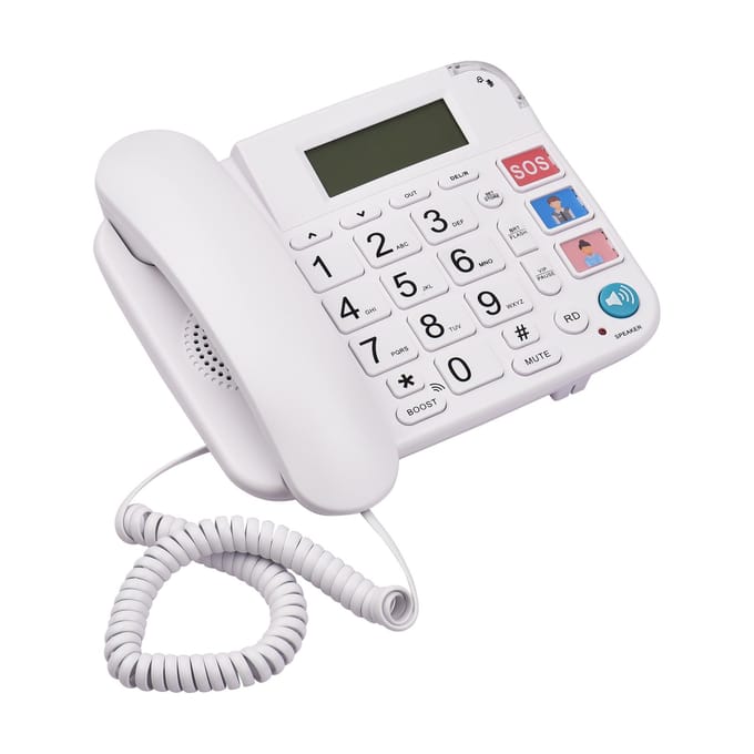 Zwarte vaste telefoon met grote knop Bureau Vaste telefoon Telefoonondersteuning zwart