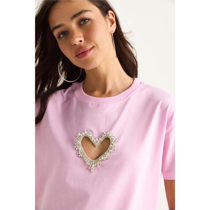 Geborduurd Crewneck Losse Pasvorm T-Shirt