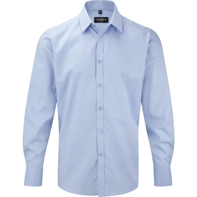 Russell Heren Visgraat Werkshirt met lange mouwen (Lichtblauw)