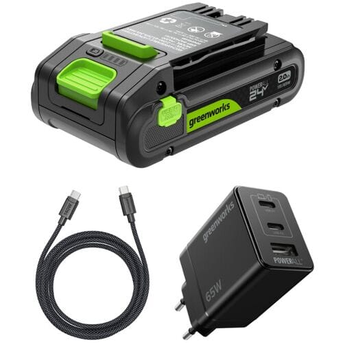 Greenworks 24V starterset 1x 2Ah HP USB-batterij + 65W oplader + 100W 1m kabel