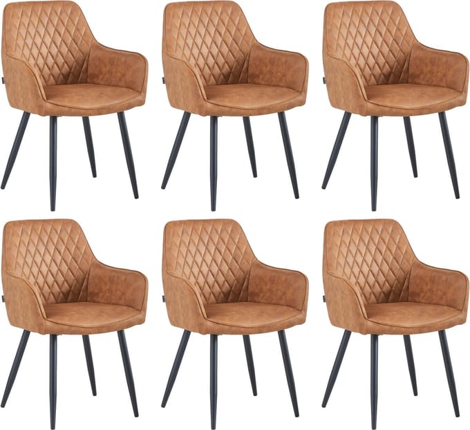 Colenis® - Beverly Eetkamerstoel - Set Van 6 - Cognac - Microvezel - Industrieel