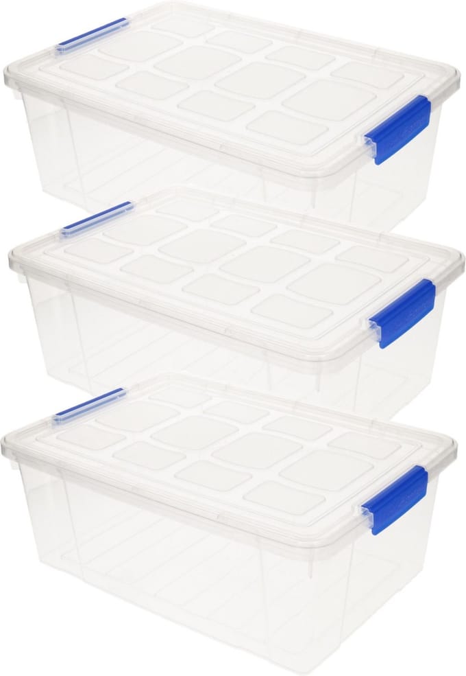 Plasticforte Opbergbak met deksel - 3x - 9 liter - transparant - 29 x 19 x 14 cm - opslagbak