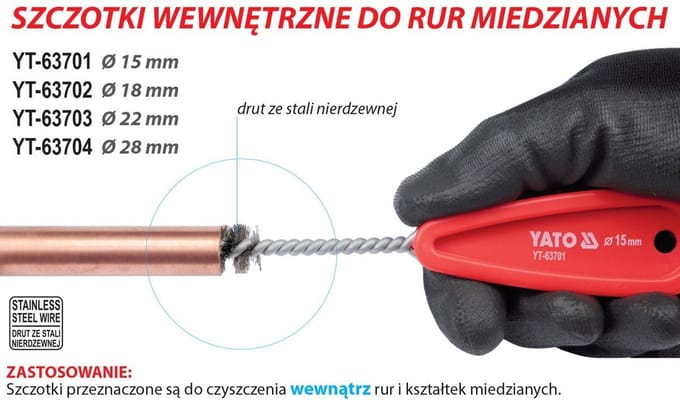 Yato - Borstel voor Koperen Buis - Roestvrij Staal - Ø 15mm
