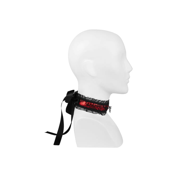 Rimba - Halsband - Burlesque Collar Met O-Ring - Zwart/Rood