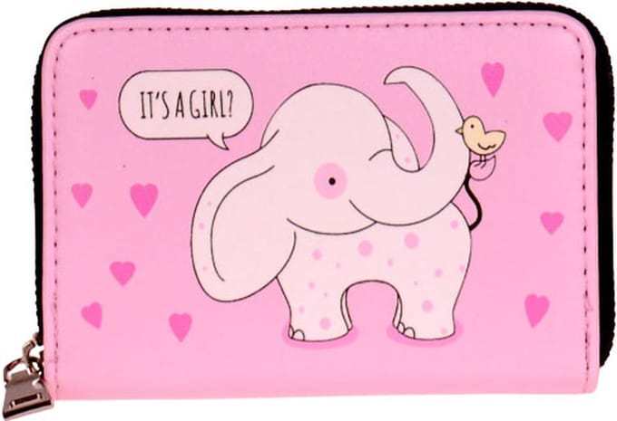 Roze portemonnee olifant met hartjes - 14x10cm