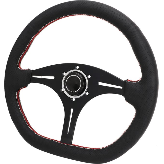 14 inch Stuurwiel Echt Leer 6 Gaten Verbeterde Handling D-Type Stuurwiel Universeel voor Auto's black