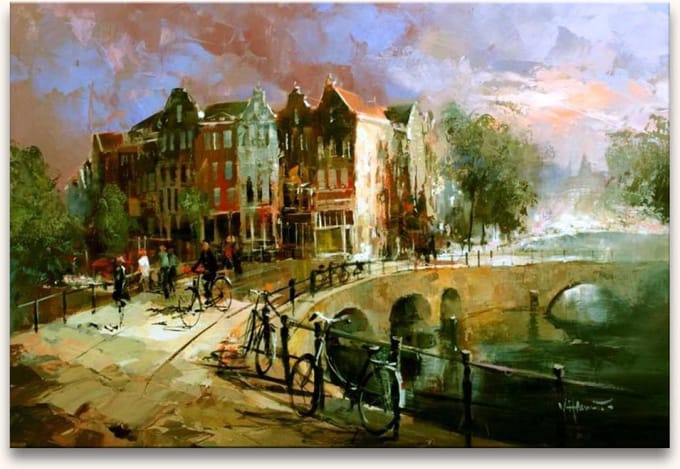 Handgeschilderd schilderij Olieverf op Canvas - Brouwersgracht