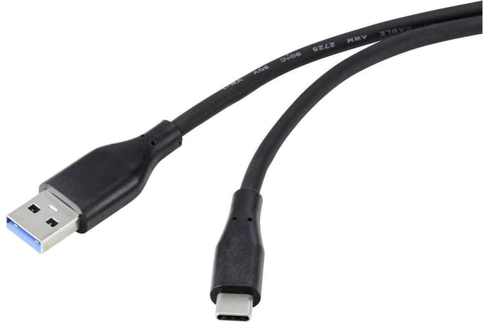 Renkforce USB-kabel USB 3.2 Gen1 USB-A stekker, USB-C stekker 1.00 m Zwart PVC-mantel, Zeer flexibel RF-4995172