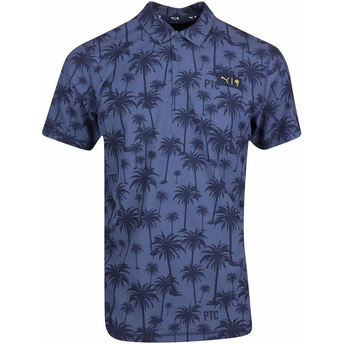 Puma x PTC Palm Print Korte Mouw Collared Navy Heren Golf Poloshirt 537334 02
