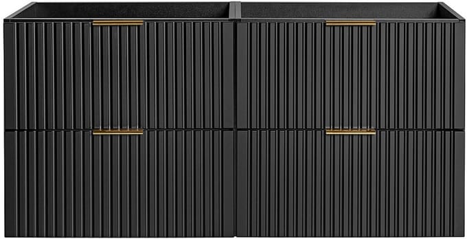 Vente-unique Zwart geribbeld hangmeubel onder wastafel - Zwart - L120 cm - ZEVARA