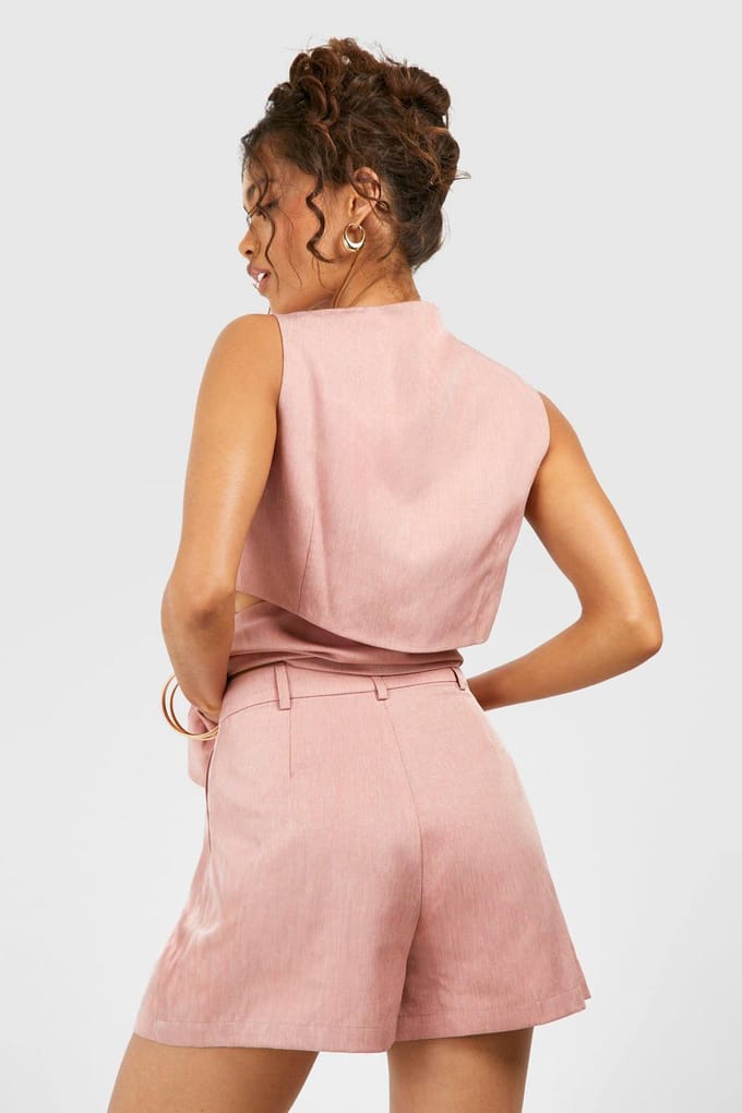 boohoo Dames Linnenlook Getailleerde Shorts | Peach | Maat: 6